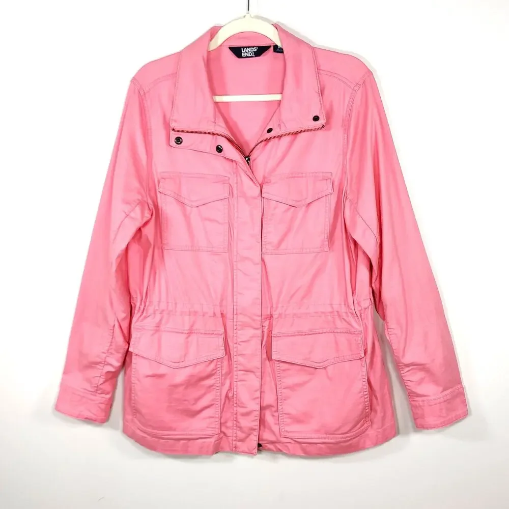 Lands' End Cotton Lyocell Utility Jacket Pink‎ Military Safari M
